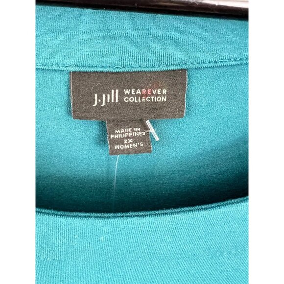 J. Jill Wearever Collection 2X Teal Green Knit T-Shirt Dress Cap Sleeves - Picture 12 of 12
